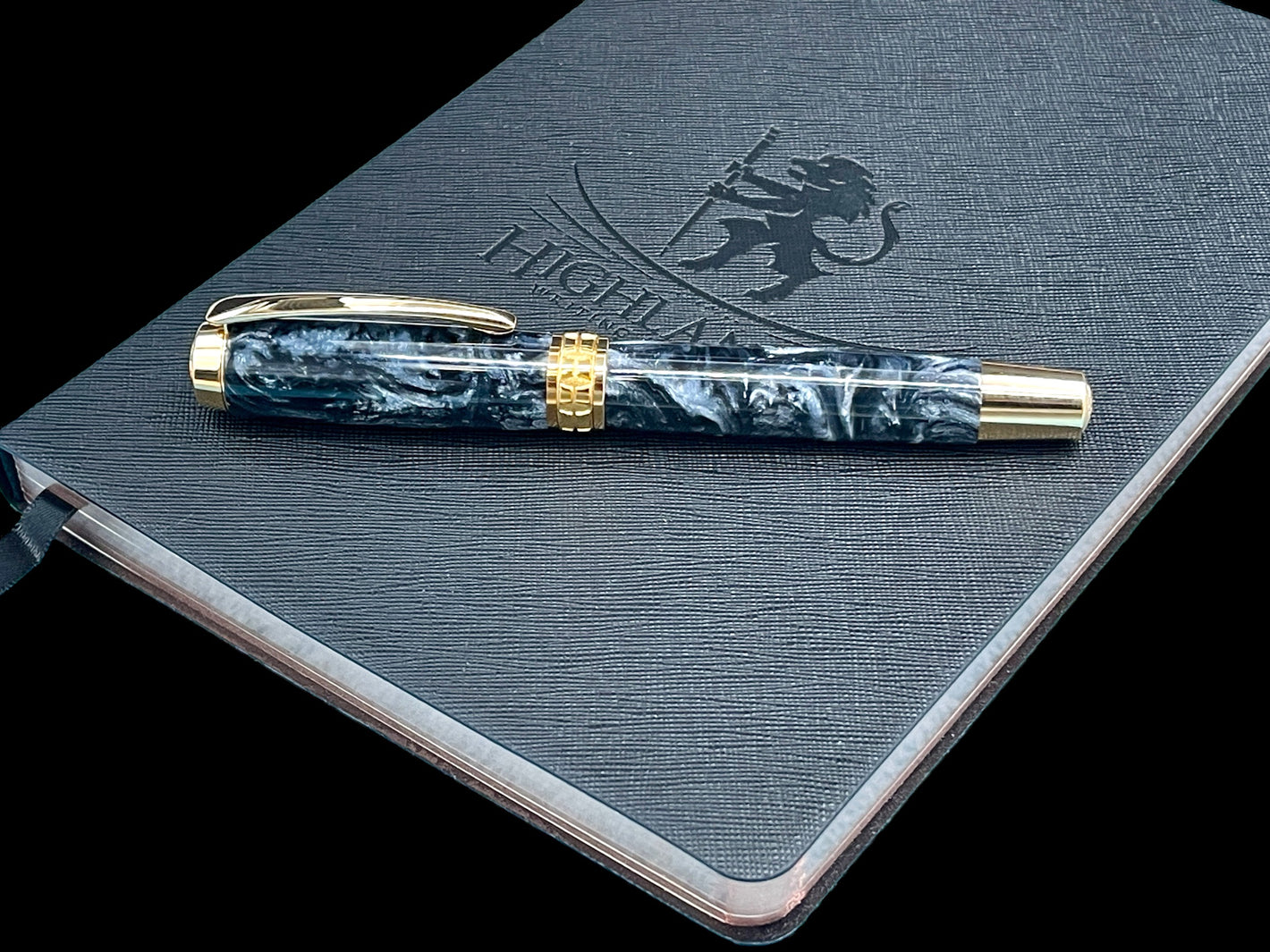 Elegant “Black-Silver” Handcrafted Luxury Gold Fountain Pen, One of a Kind, Handmade in Colorado. Ink, Converter, Sleeve, & Box Included. - HighlanderPen