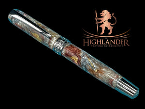 Striking “Molten Metals” Black Titanium Fountain Pen, Artisan Handcrafted Writing Instrument. Converter, Ink, Sleeve & Box Included. - HighlanderPen