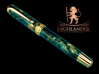 Timeless “British Racing Green” Handcrafted Luxury Gold Fountain Pen, One of a Kind, Handmade in CO. Ink, Converter, Sleeve, & Box Included. - HighlanderPen