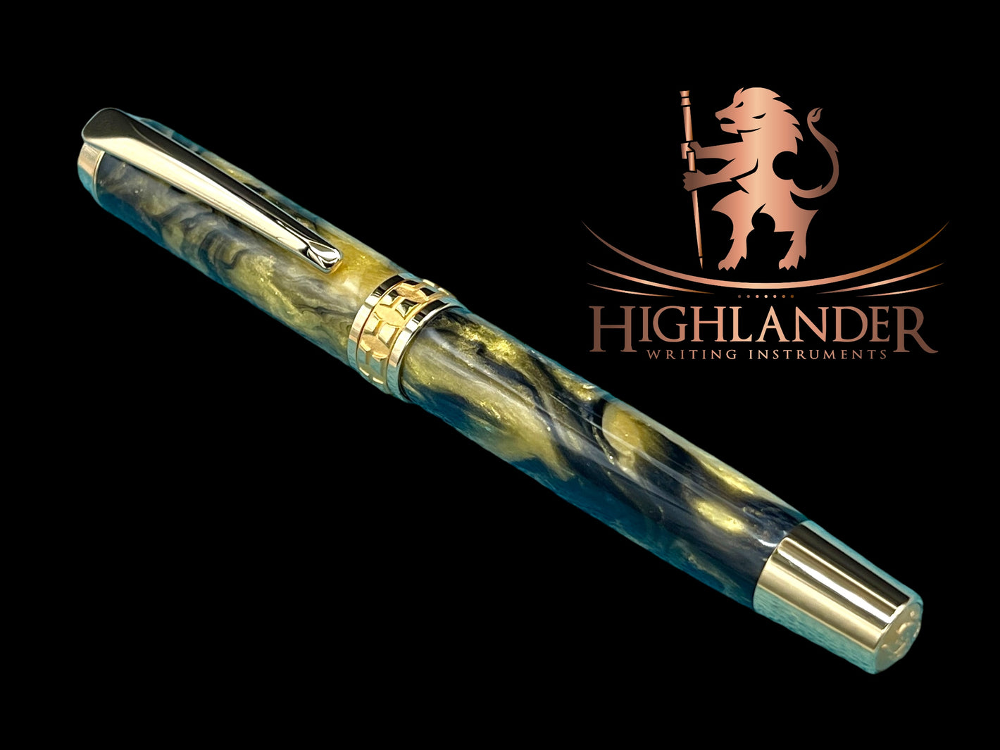 Elegant “Gold Swirl” Handcrafted Gold Rollerball Pen, One of a Kind, Handmade in Colorado. Ink, Velvet Sleeve, and Pen Box Included. - HighlanderPen