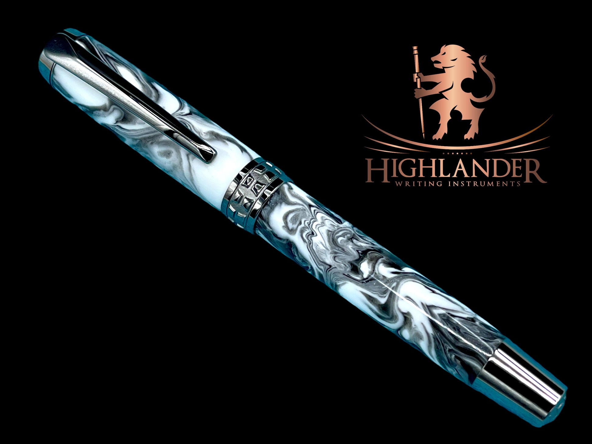 Timeless “Imperial Black” Black Titanium Fountain Pen, Artisan Handcrafted Writing Instrument. Converter, Ink, Sleeve & Box Included. - HighlanderPen