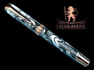 Timeless “Imperial Black” Rose Gold Fountain Pen, One of a Kind, Handmade in Colorado. Ink, Converter, Pen Sleeve & Box Included. - HighlanderPen