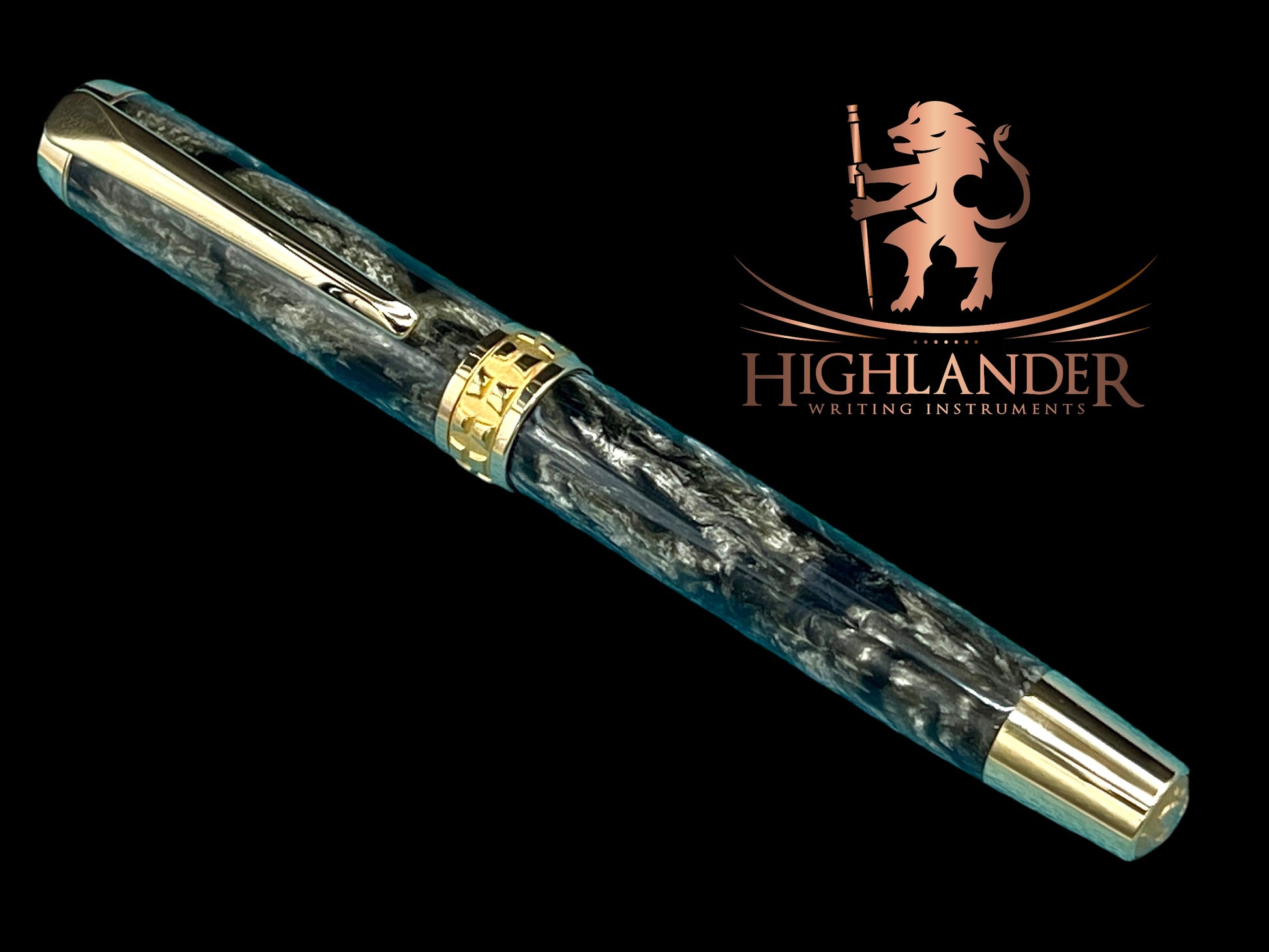 Elegant “Black Pewter” Handcrafted Luxury Gold Fountain Pen, One of a Kind, Handmade in Colorado. Ink, Converter, Sleeve, & Box Included. - HighlanderPen