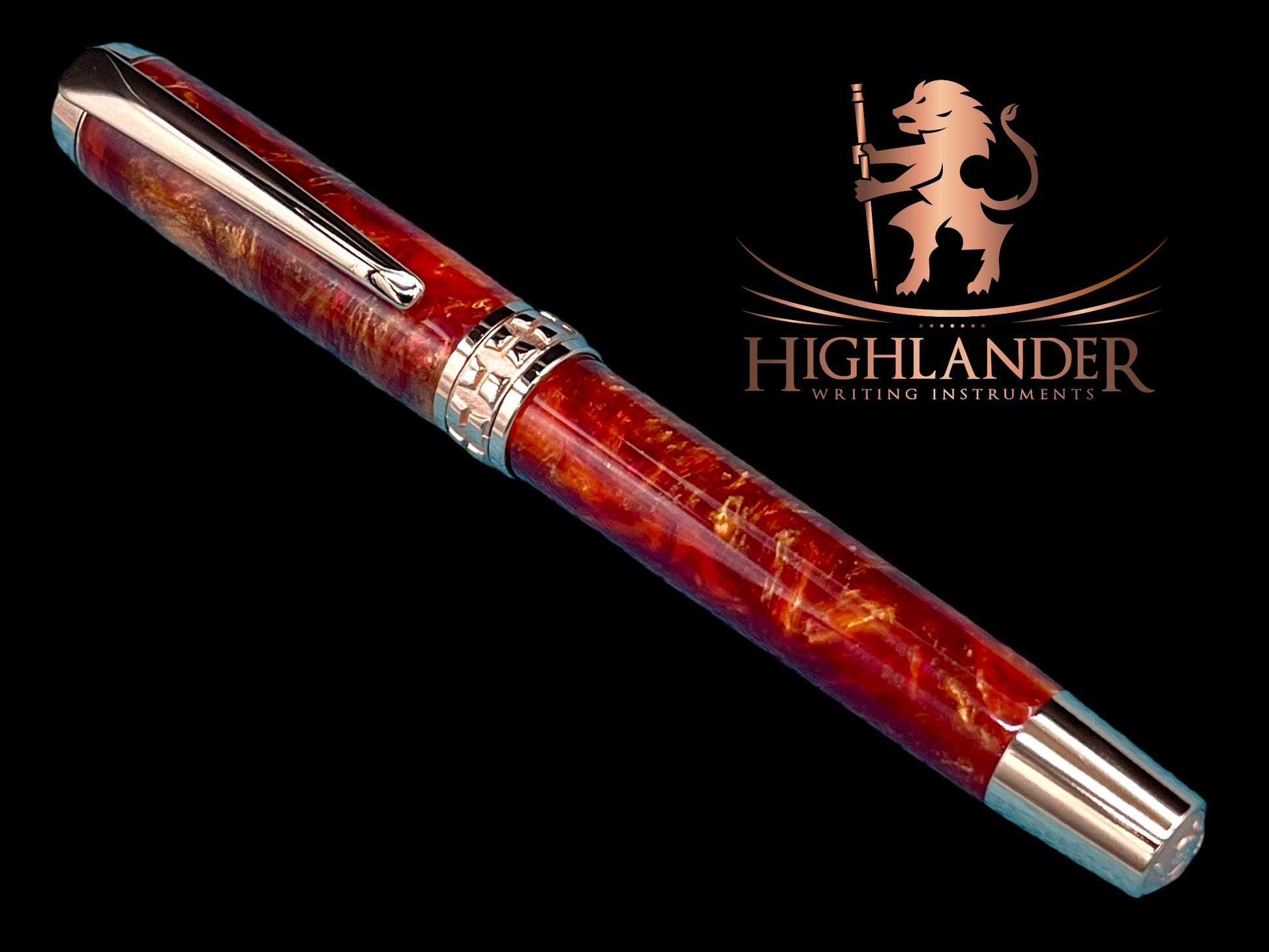 Striking “Copper on Fire” Rose Gold Fountain Pen, One of a Kind, Handmade in Colorado. Ink, Converter, Pen Sleeve & Box Included. - HighlanderPen