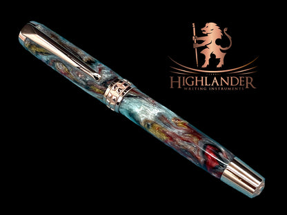 Elegant “Mosaic Glass” Rose Gold Acrylic Fountain Pen, One of a Kind, Handmade in Colorado. Ink, Converter, Pen Sleeve & Box Included. - HighlanderPen