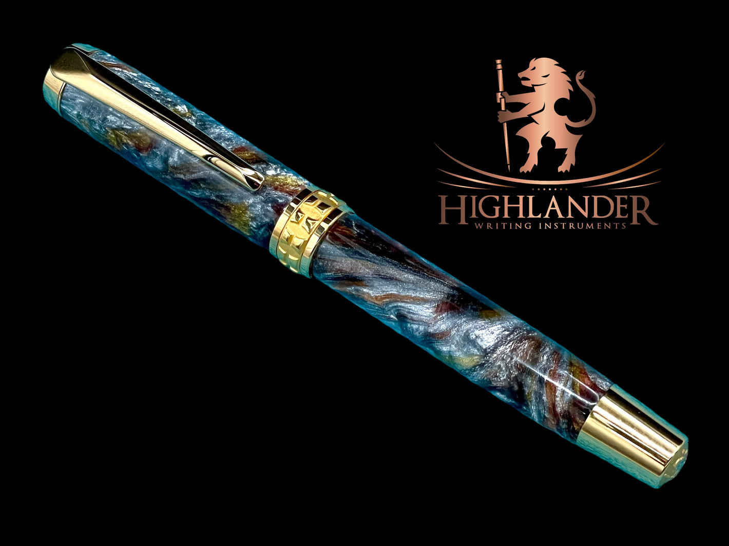 Beautiful “Molten Metals” Handcrafted Gold Rollerball Pen, One of a Kind, Handmade in Colorado. Ink, Velvet Sleeve, and Pen Box Included. - HighlanderPen