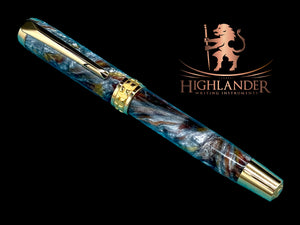 Beautiful “Molten Metals” Handcrafted Gold Rollerball Pen, One of a Kind, Handmade in Colorado. Ink, Velvet Sleeve, and Pen Box Included. - HighlanderPen