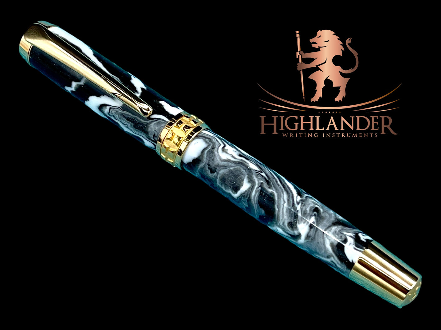 Timeless “Imperial Black” Handcrafted Luxury Gold Fountain Pen, One of a Kind, Handmade in Colorado. Ink, Converter, Sleeve, & Box Included. - HighlanderPen