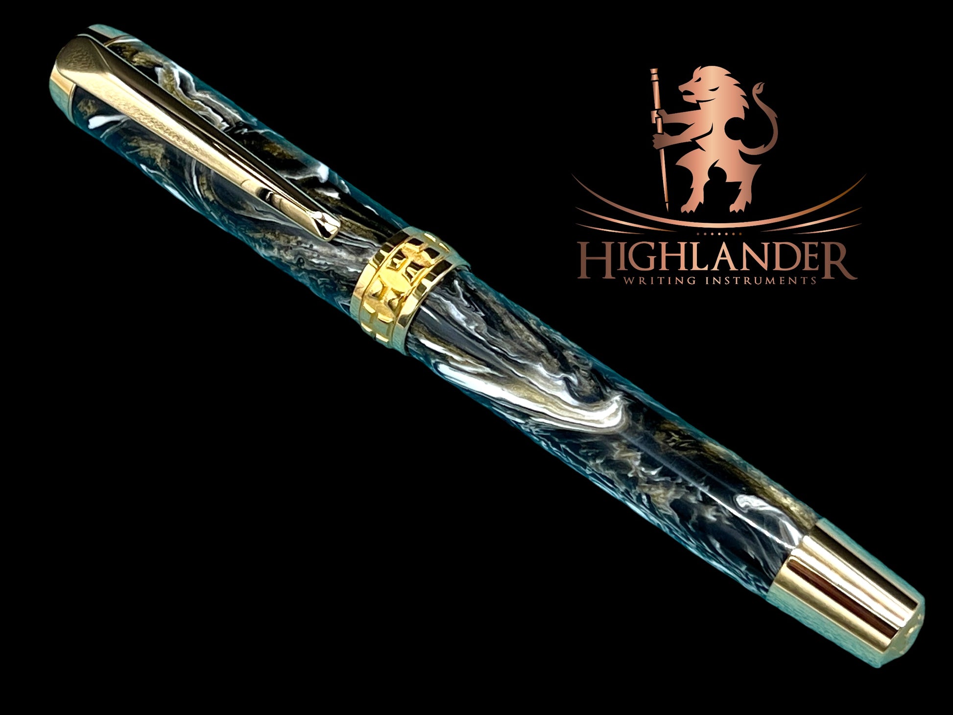 Elegant “Black and Gold” Handcrafted Luxury Gold Fountain Pen, One of a Kind, Handmade in Colorado. Ink, Converter, Sleeve, & Box Included. - HighlanderPen