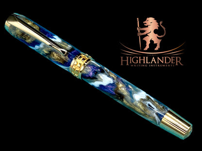 Elegant “Purple and Gold” Handcrafted Luxury Gold Fountain Pen, One of a Kind, Handmade in Colorado. Ink, Converter, Sleeve, & Box Included. - HighlanderPen