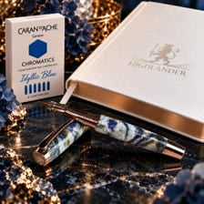 Midnight Tide Red Gold Fountain Pen | Handcrafted Gift Set with A5 Journal & Caran d’Ache Ink