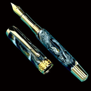 “Black & Gold Swirl” | Gold Fountain Pen | Highlander Collection