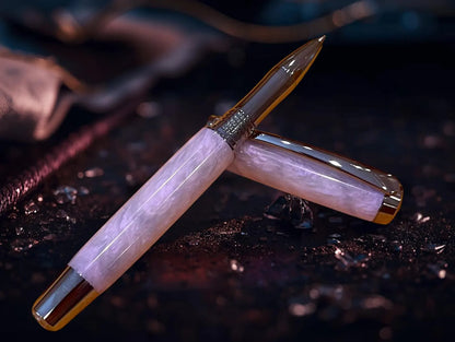 Pink Opal | Black Titanium Rollerball Pen | Luxury Handmade Writing Instruments