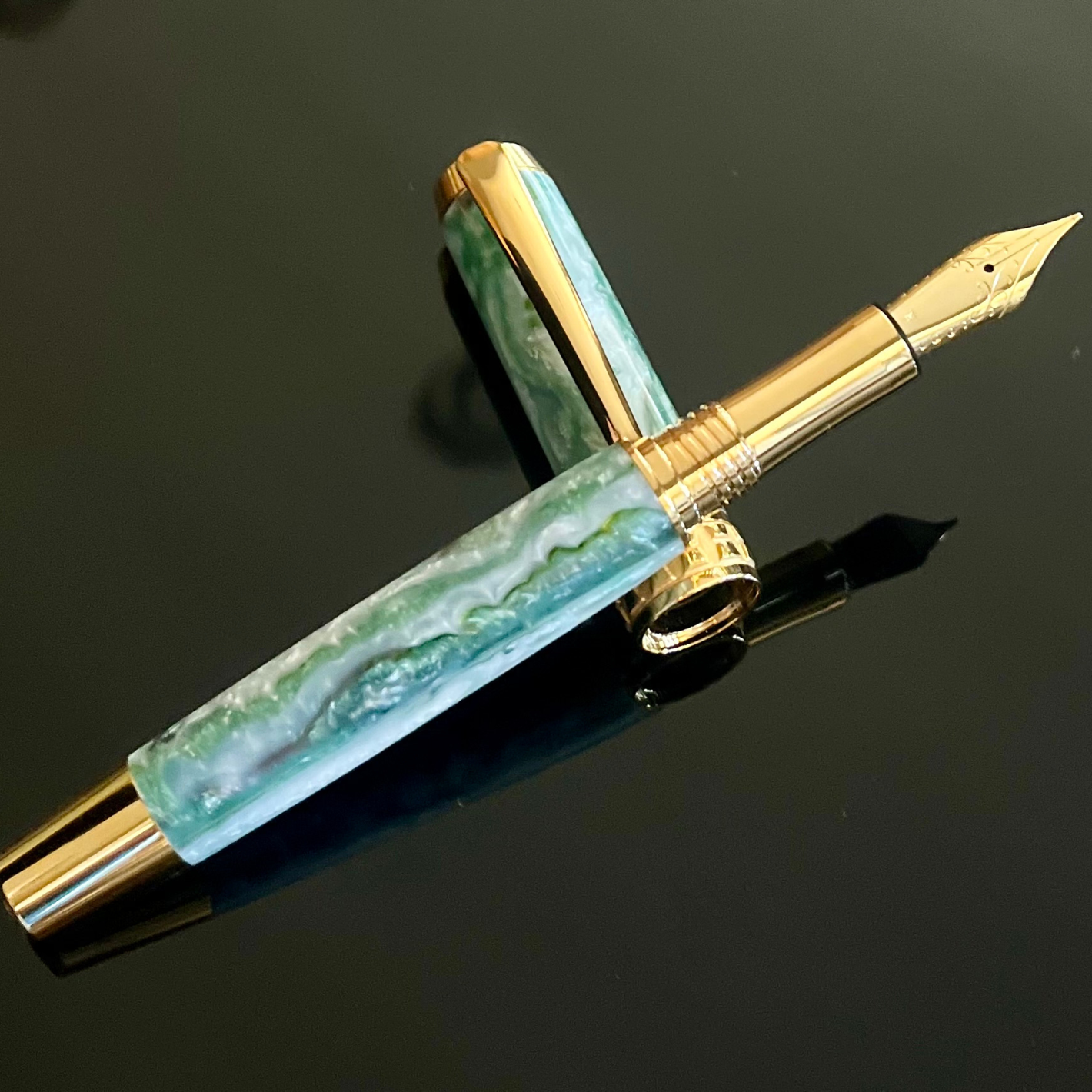 “Jade River” | Gold Fountain Pen | Highlander Collection