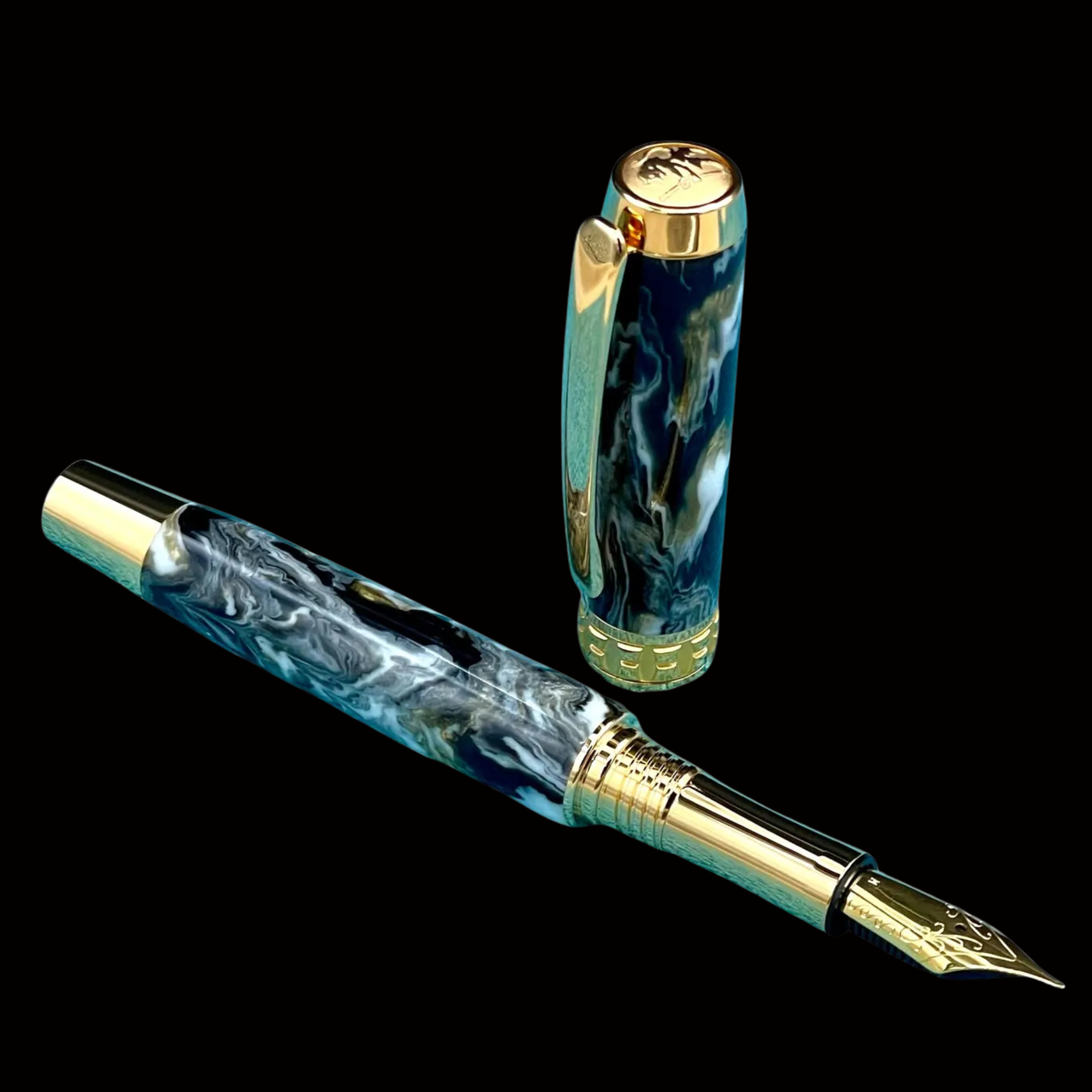 “Black & Gold Swirl” | Gold Fountain Pen | Highlander Collection