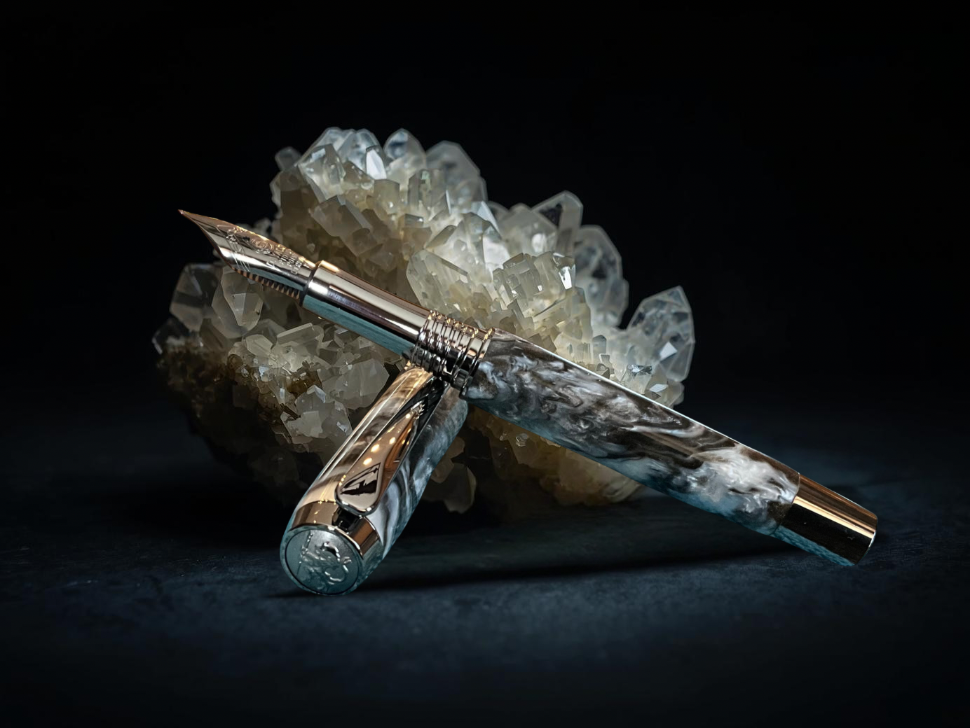 “Smoky Quartz” | Black Titanium Fountain Pen | Highlander Collection