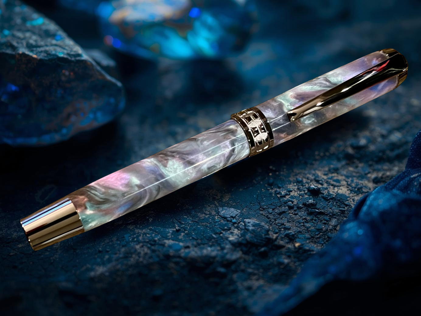 Mystic Opal | Black Titanium Rollerball Pen | Highlander Collection