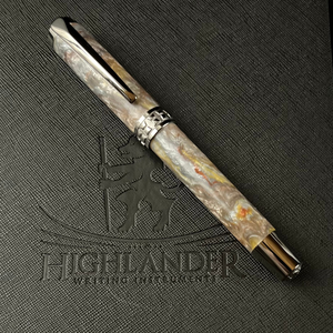 Molten Silver Ore | Black Titanium Fountain Pen | Highlander Dollection