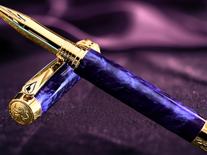 “Royal Amethyst” | Gold Rollerball Pen | Handmade Luxury Writing Instruments