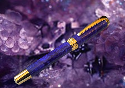 “Royal Amethyst” | Gold Rollerball Pen | Handmade Luxury Writing Instruments