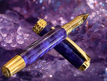 “Royal Amethyst” | Gold Rollerball Pen | Handmade Luxury Writing Instruments