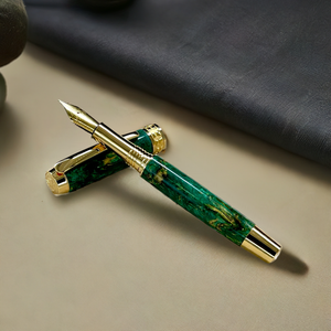 British Racing Green, Gold Fountain Pen, Artisan Handcrafted Writing Instrument. Simple to Use. Handmade Custom in Colorado, One of a Kind. - HighlanderPen