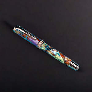 Elegant “Color Splash Acrylic” Rose Gold Fountain Pen, One of a Kind, Handmade in Colorado. Ink, Converter, Pen Sleeve & Box Included. - HighlanderPen